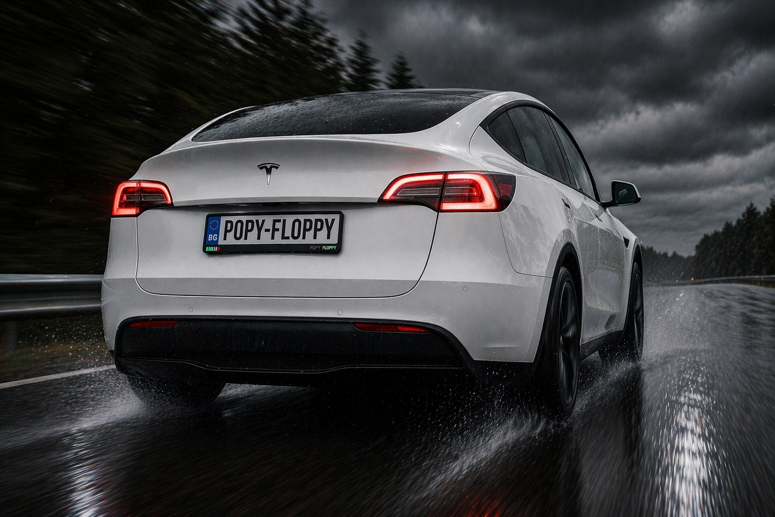 Charged underlay — fitted on Tesla Model Y rear plate